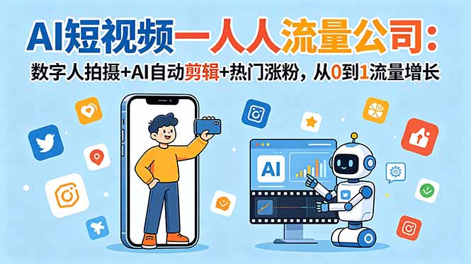 AI短视频一人流量公司：数字人拍摄+AI自动剪辑+热门涨粉，从0到1流量增长-Ai创业网