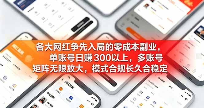 各大网红争先入局的零成本副业，单账号日赚 300 以上，多号矩阵可放大，模式合规长久稳定！-Ai创业网
