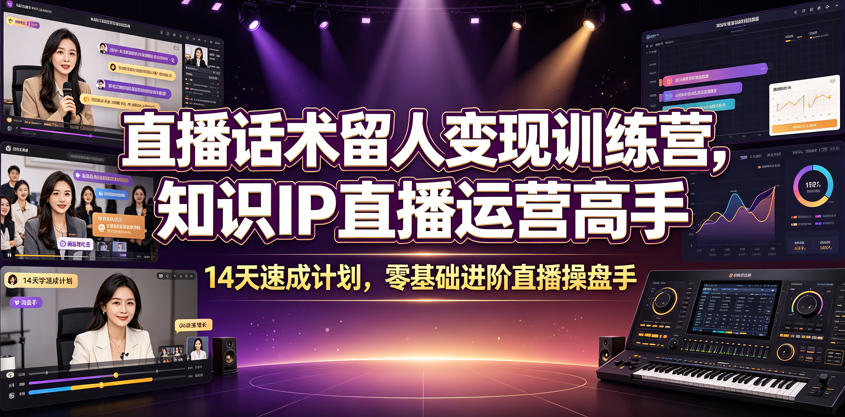 直播话术留人变现训练营，知识IP直播运营高手，14天速成计划，零基础进阶直播操盘手-Ai创业网