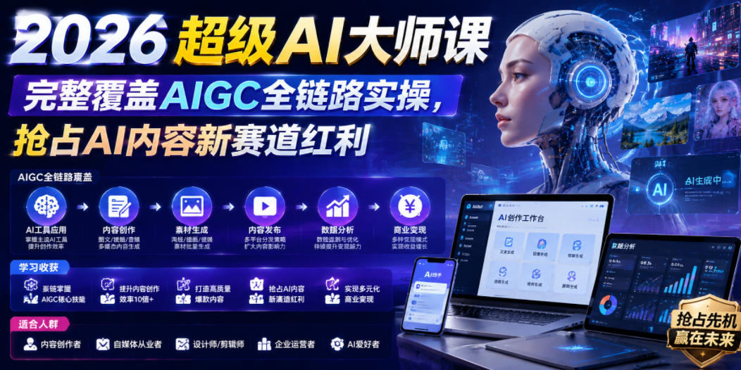 2026超级AI大师课，完整覆盖AIGC全链路实操，抢占AI内容新赛道红利-Ai创业网
