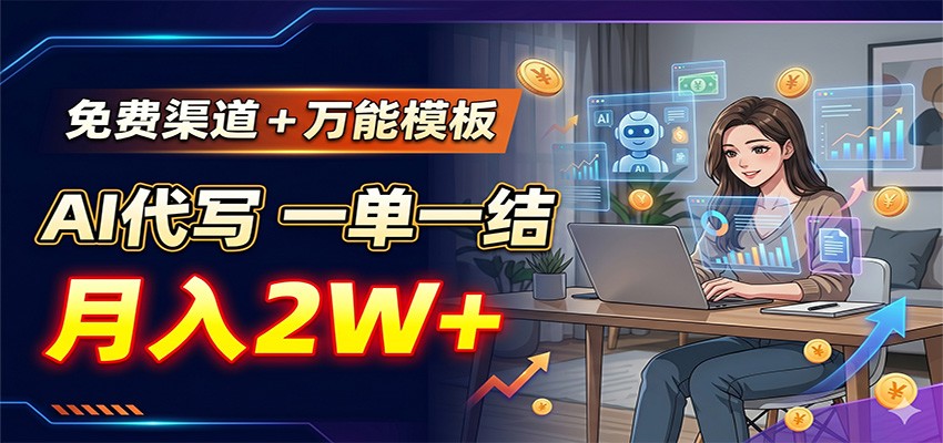 免费渠道+万能模板，AI代写一单一结，月入2W+-Ai创业网