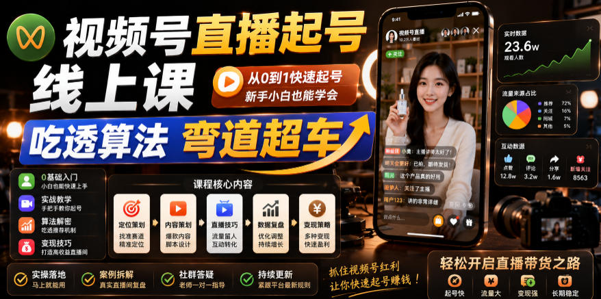 视频号直播起号线上课，吃透算法弯道超车(2026年6月)-Ai创业网