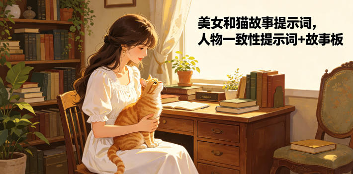 美女和猫故事提示词，人物一致性提示词+故事板-Ai创业网