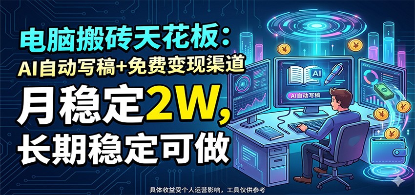 电脑搬砖天花板：AI自动写稿+免费变现渠道，月稳定2W，长期稳定可做-Ai创业网