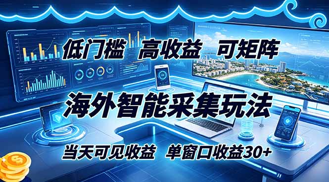 海外智能采集玩法，低门槛高单价可矩阵，当天可见收益，单窗口30+-Ai创业网