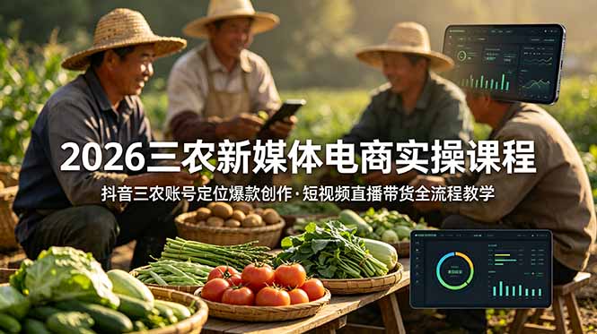 2026三农新媒体电商实操课程：抖音三农账号定位爆款创作，短视频直播带货全流程教学-Ai创业网