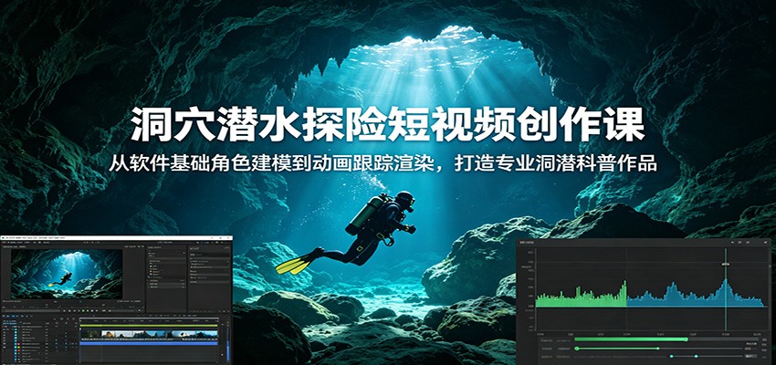 洞穴潜水探险短视频创作课:从软件基础角色建模到动画跟踪渲染,打造专业洞潜科普作品-Ai创业网