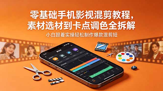 零基础手机影视混剪教程，素材选材到卡点调色全拆解，小白跟着实操轻松制作爆款混剪短片-Ai创业网