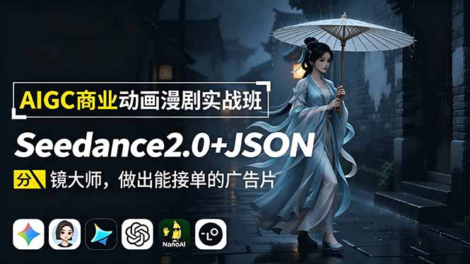 AIGC商业动画漫剧实战班：Seedance2.0+JSON分镜大师，做出能接单的广告片-Ai创业网