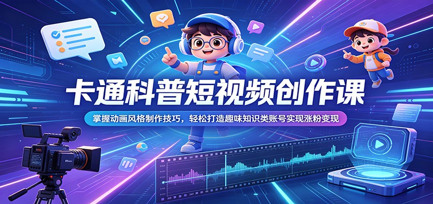 卡通科普短视频创作课：掌握动画风格制作技巧，轻松打造趣味知识类账号实现涨粉变现-Ai创业网