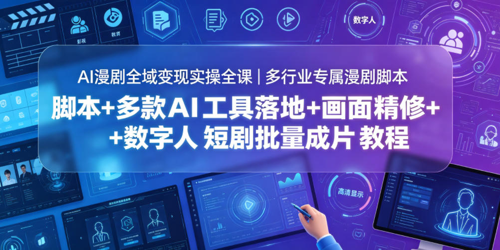 AI漫剧全域变现实操全课｜多行业专属漫剧脚本+多款AI工具落地+画面精修+数字人短剧批量成片全教程-Ai创业网
