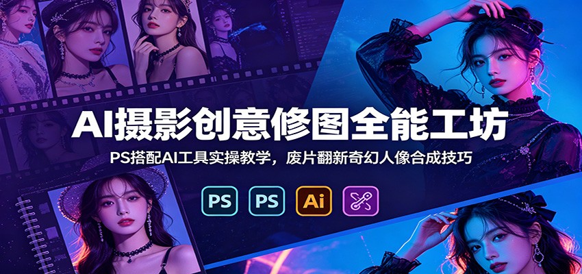 AI摄影创意修图全能工坊：PS搭配AI工具实操教学，废片翻新奇幻人像合成技巧-Ai创业网