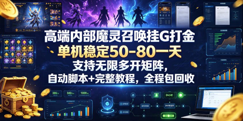 高端内部魔灵召唤挂G打金，单机稳定50-80一天，支持无限多开矩阵，自动脚本+完整教程，全程包回收【揭秘】-Ai创业网