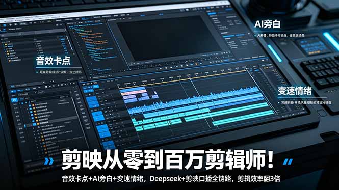 剪映从零到百万剪辑师！音效卡点+AI旁白+变速情绪，Deepseek+剪映口播全链路，剪辑效率翻3倍-Ai创业网