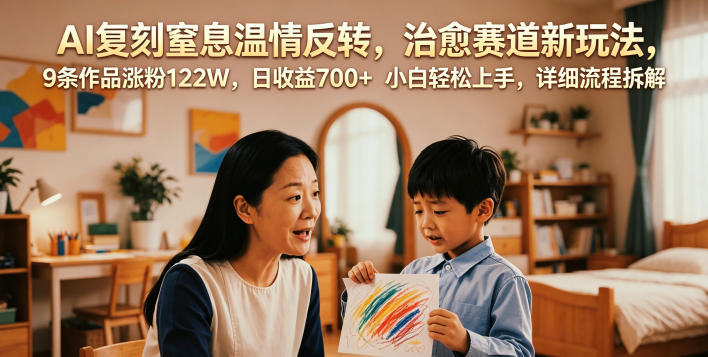 AI复刻窒息温情反转，治愈赛道新玩法，9条作品涨粉122W，日收益700+ 小白轻松上手，详细流程拆解-Ai创业网