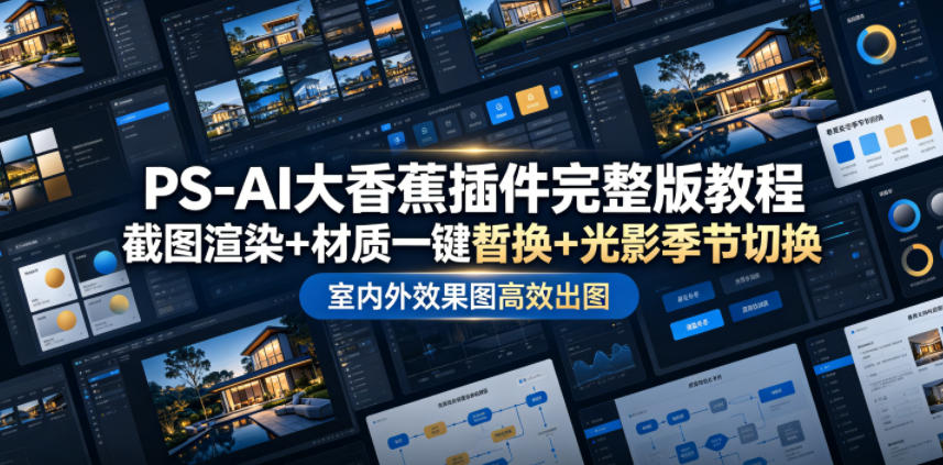 PS-AI大香蕉插件完整版教程，截图渲染+材质一键替换+光影季节切换，室内外效果图高效出图高阶课程-Ai创业网