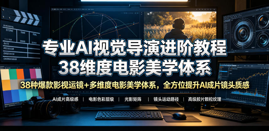 专业AI视觉导演进阶教程，38种爆款影视运镜+多维度电影美学体系，全方位提升AI成片高级感与镜头质感-Ai创业网