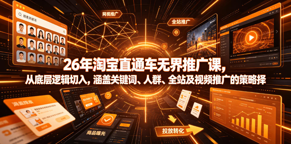26年淘宝直通车无界推广课，从底层逻辑切入，涵盖关键词、人群、全站及视频推广的策略选择-Ai创业网