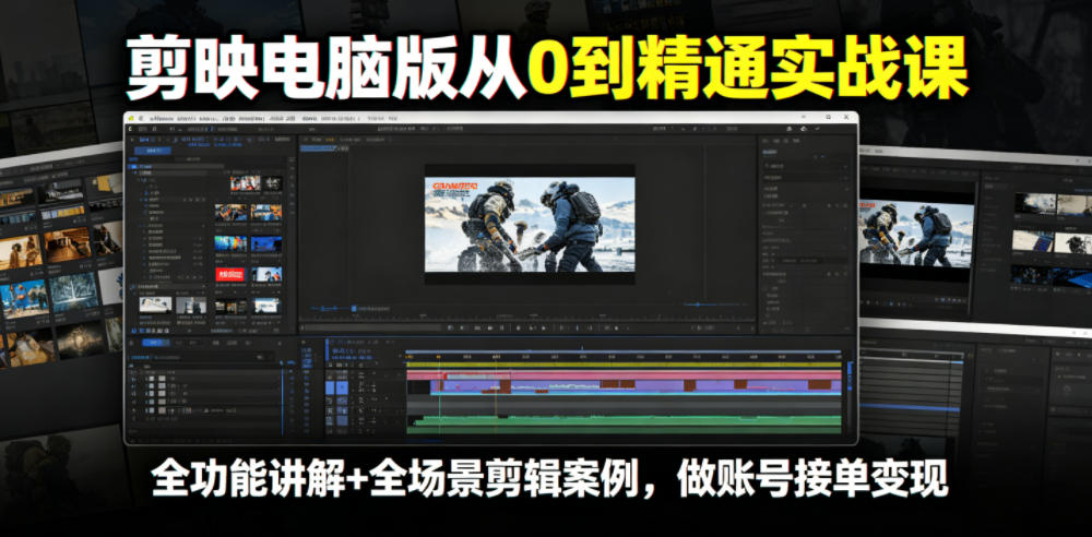剪映电脑版从0到精通实战课，全功能讲解+全场景剪辑案例，做账号接单变现-Ai创业网