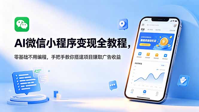 AI微信小程序变现全教程，零基础不用编程，手把手教你搭建项目赚取广告收益-Ai创业网