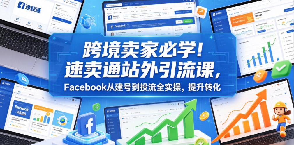 跨境卖家必学！速卖通站外引流课，Facebook从建号到投流全实操，提升转化-Ai创业网