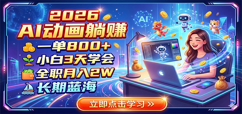2026 AI动画躺赚：一单800+，小白3天学会，全职月入2W，长期蓝海-Ai创业网