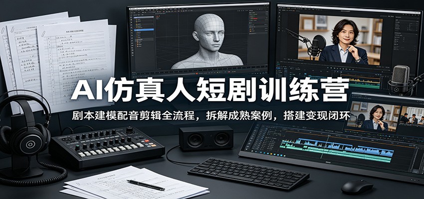 AI仿真人短剧训练营：剧本建模配音剪辑全流程，拆解成熟案例，搭建变现闭环-Ai创业网