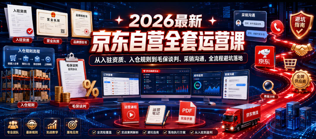 2026最新京东自营全套运营课，从入驻资质、入仓规则到毛保谈判、采销沟通，全流程避坑落地-Ai创业网