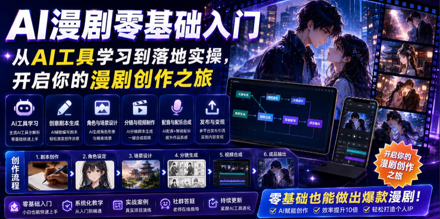 AI漫剧零基础入门，从AI工具学习到落地实操，开启你的漫剧创作之旅-Ai创业网
