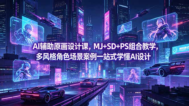AI辅助原画设计课，MJ+SD+PS组合教学，多风格角色场景案例一站式学懂AI设计-Ai创业网