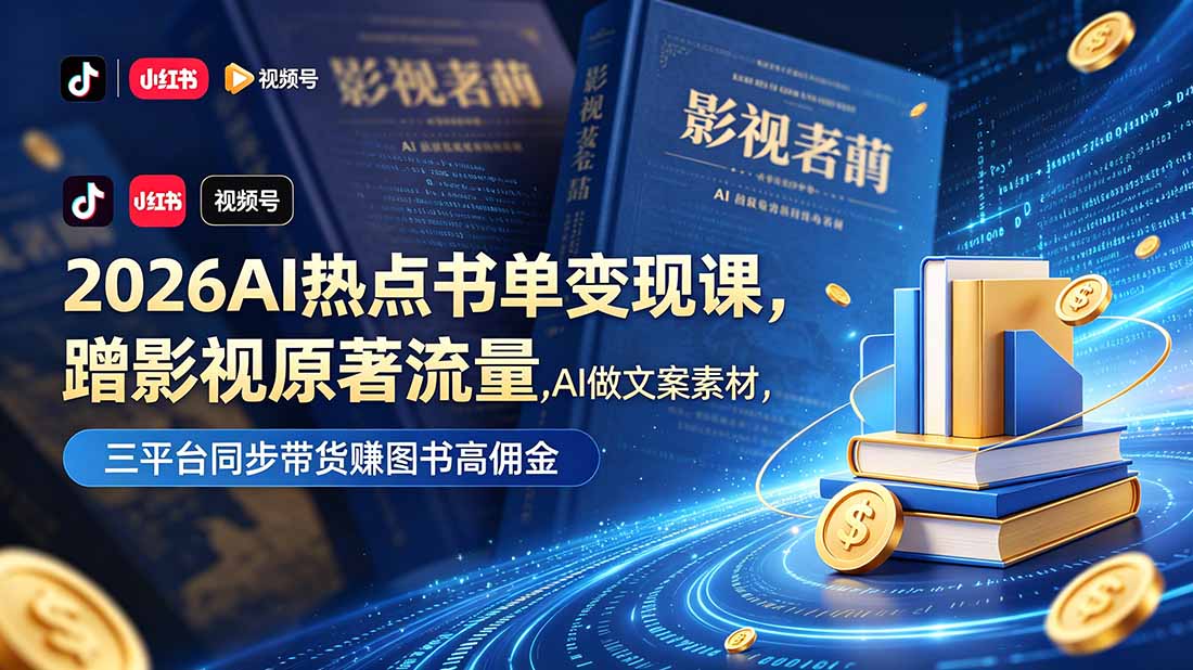 2026AI热点书单变现课，蹭影视原著流量，AI做文案素材，三平台同步带货赚图书高佣金-Ai创业网