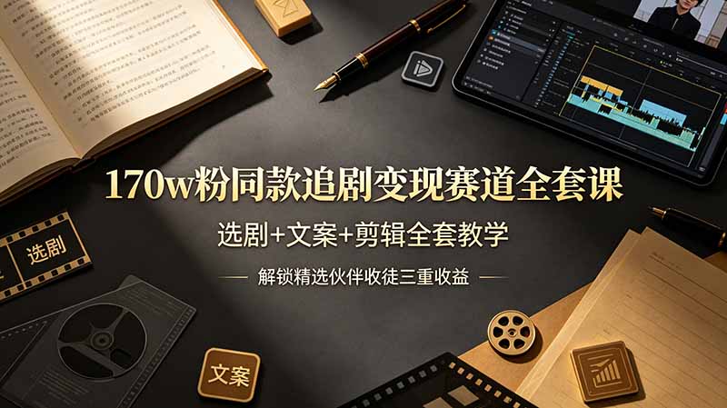 170w粉博主同款追剧变现赛道全套课，选剧+文案+剪辑全套教学，解锁精选伙伴收徒三重收益-Ai创业网