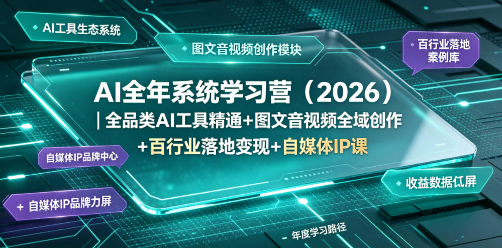 AI全年系统学习营(2026)｜全品类AI工具精通+图文音视频全域创作+百行业落地变现+自媒体IP打造年度进阶大课-Ai创业网