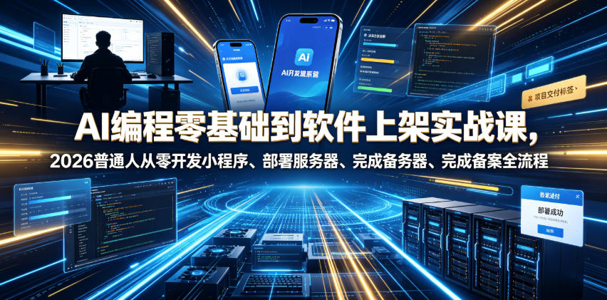 AI编程零基础到软件上架实战课，2026普通人从零开发小程序、部署服务器、完成备案全流程项目落地教程-Ai创业网