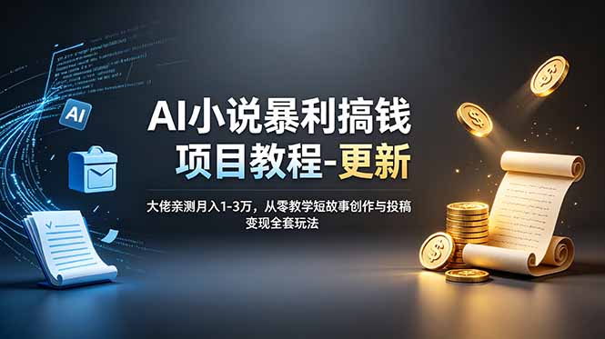 AI小说暴利搞钱项目教程-更新，大佬亲测月入1-3万，从零教学短故事创作与投稿变现全套玩法-Ai创业网