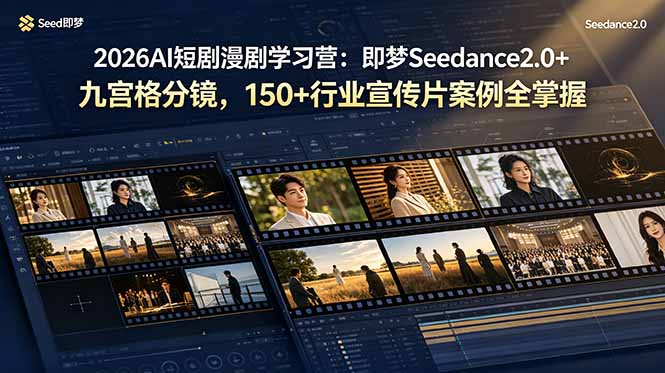 2026AI短剧漫剧学习营：即梦Seedance2.0+九宫格分镜，150+行业宣传片案例全掌握-Ai创业网