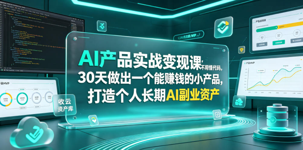 AI产品实战变现课，不用懂代码，30天做出一个能賺钱的小产品，打造个人长期AI副业资产-Ai创业网