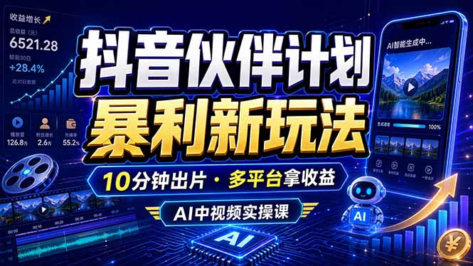 抖音伙伴计划最新玩法，无需配音剪辑，10分钟出一条原创视频，轻松日入三位数-Ai创业网
