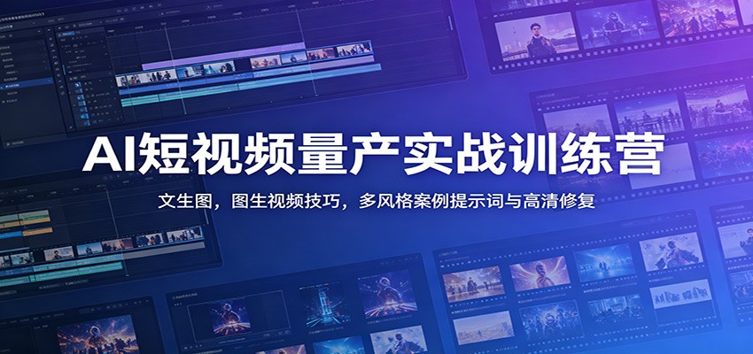 AI短视频量产实战训练营：文生图，图生视频技巧，多风格案例提示词与高清修复-Ai创业网