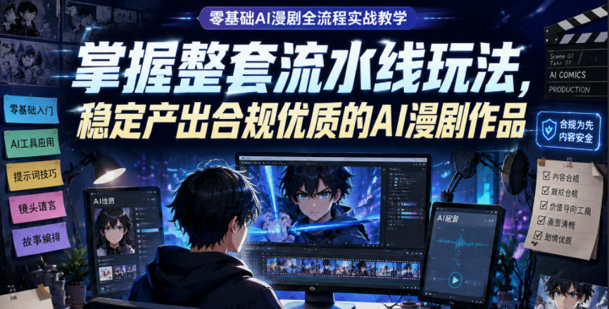 零基础AI漫剧全流程实战教学，掌握整套流水线玩法，稳定产出合规优质的AI漫剧作品-Ai创业网