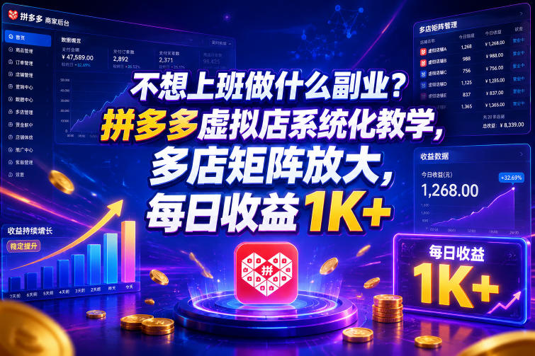 不想上班做什么副业？拼多多虚拟店系统化教学，多店矩阵放大，每日收益1K+【揭秘】-Ai创业网