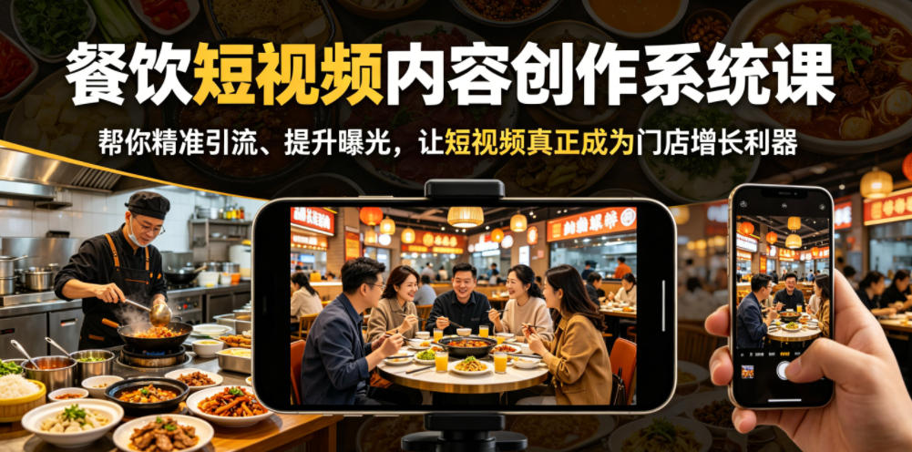 餐饮短视频内容创作系统课，帮你精准引流、提升曝光，让短视频真正成为门店增长利器-Ai创业网
