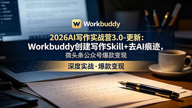 2026AI写作实战营3.0-更新：Workbuddy创建写作Skill+去AI痕迹，微头条公众号爆款变现-Ai创业网
