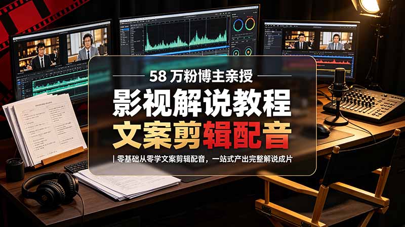 58 万粉博主荧幕春秋亲授影视解说教程|零基础从零学文案剪辑配音,一站式产出完整解说成片-Ai创业网