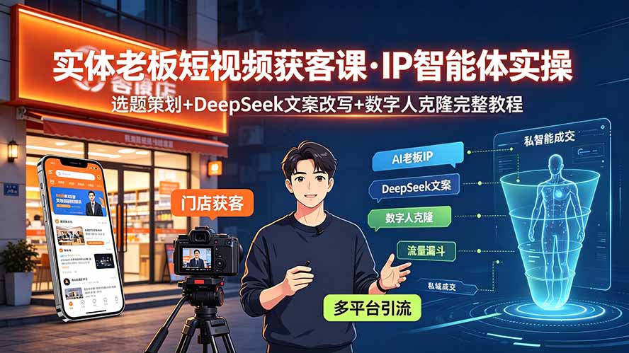 实体老板短视频获客课·IP智能体实操｜选题策划+DeepSeek文案改写+数字人克隆完整教程-Ai创业网