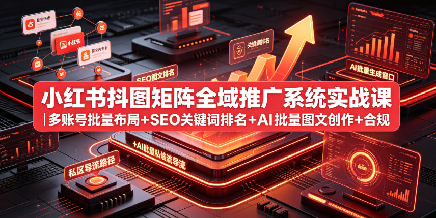 小红书抖图矩阵全域推广系统实战课|多账号批量布局+SEO关键词排名+AI批量图文创作+合规私域导流完整落地教程-Ai创业网