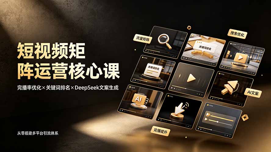 短视频矩阵运营核心课：完播率优化×关键词排名×DeepSeek文案生成，从零搭建多平台引流体系-Ai创业网
