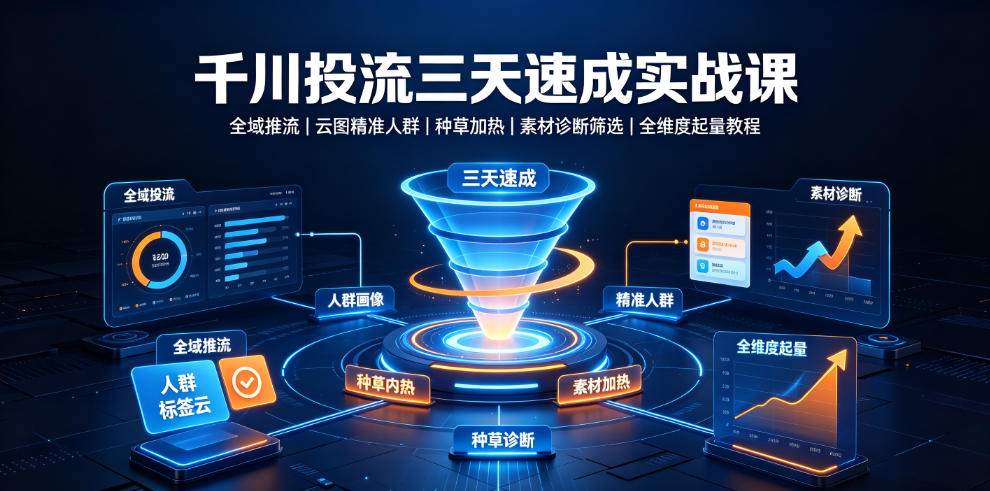 千川投流三天速成实战课｜全域推流、云图精准人群、种草加热、素材诊断筛选全维度起量教程-Ai创业网