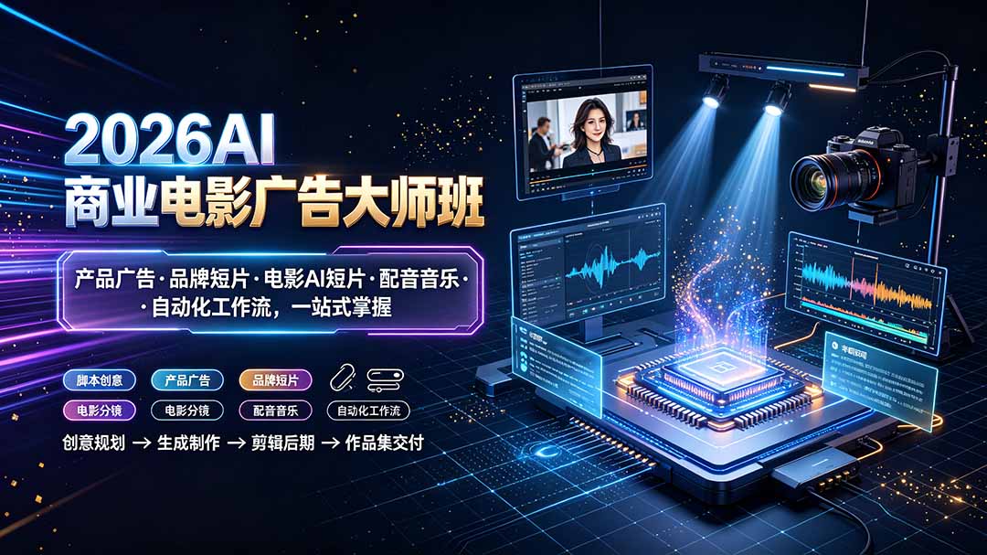 2026AI商业电影广告大师班：产品广告·品牌短片·电影AI短片·配音音乐·自动化工作流，一站式掌握-Ai创业网