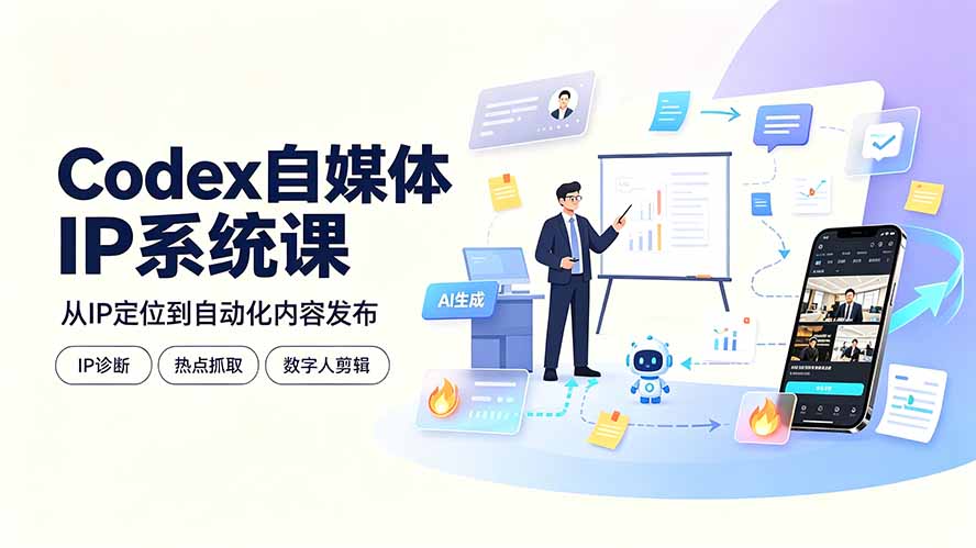 Codex自媒体IP系统课：IP诊断/热点抓取/IP蒸馏 Skill，爆款复刻数字人多平台自动发布教程-Ai创业网